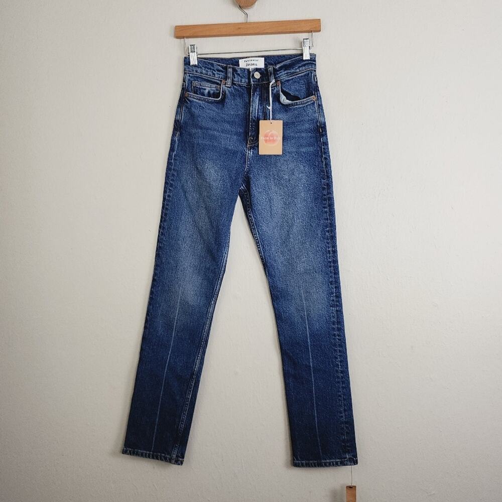 Reformation Liza Ultra High Rise Straight Leg Jeans Icarian Blue Size 24 NWT
